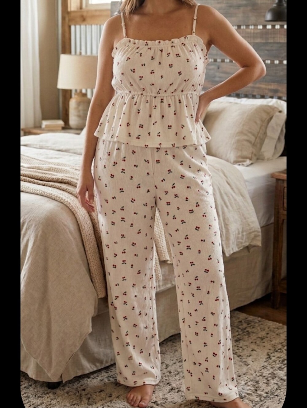 Cherry Print Pajama Set M Tank Top & Pants